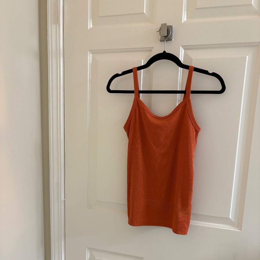 Rust Ribbed Knit Cami Tank | Soft Stretch Slim Fit - Size Small